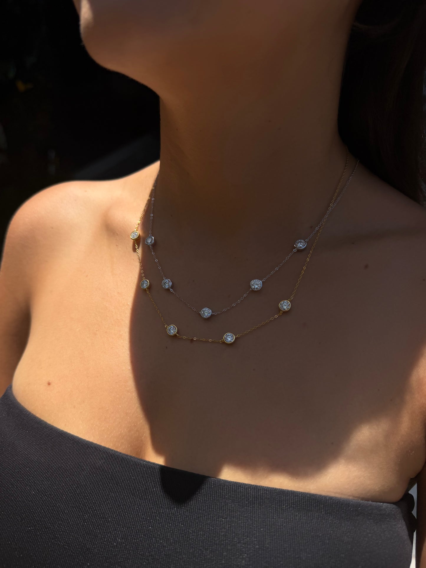 5 Stone Bezel Set Necklace