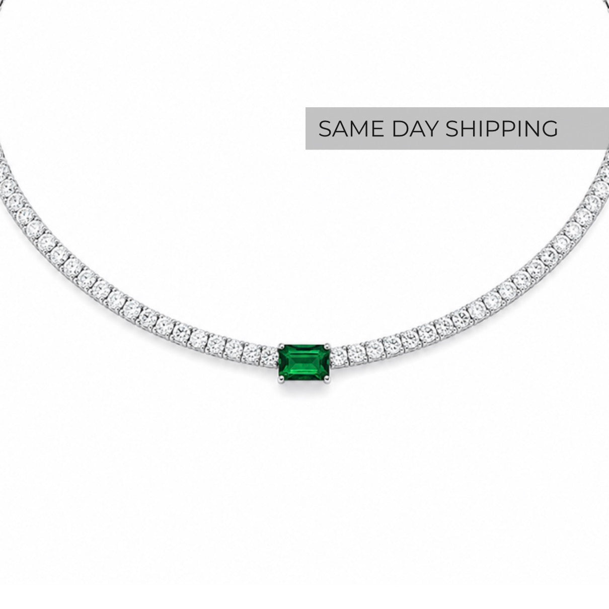 Emerald Center Tennis Necklace