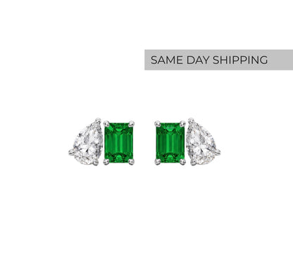 Emerald & Pear Emerald Moissanite Stud Earrings