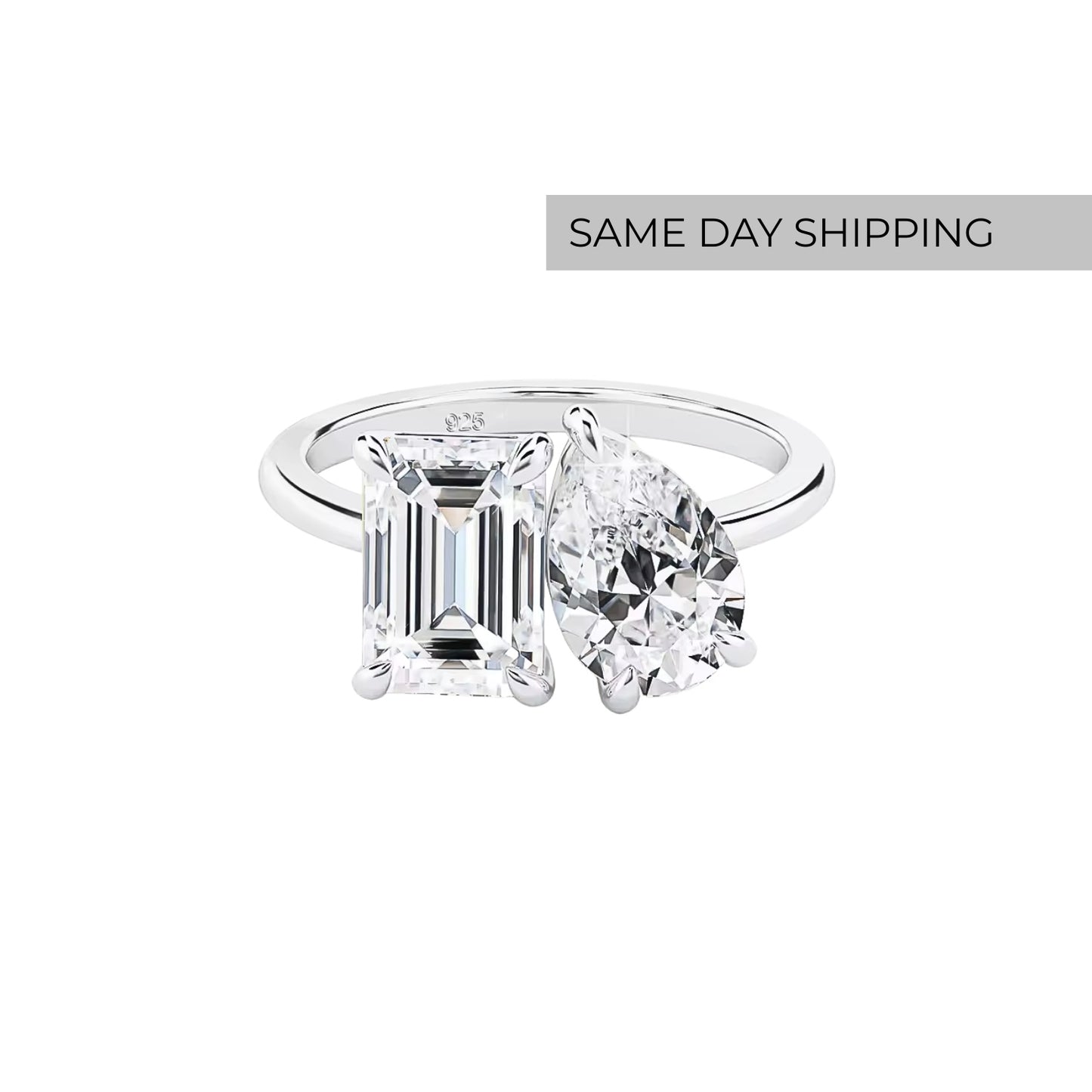 3.5CT Emerald & Pear Cut Toi et Moi Ring