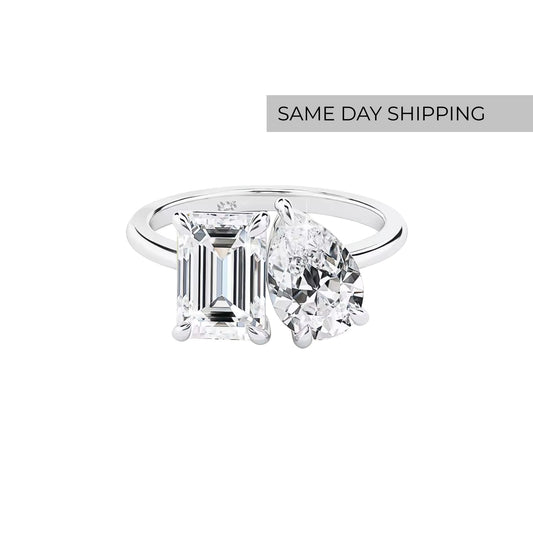 3.5CT Emerald & Pear Cut Toi et Moi Ring