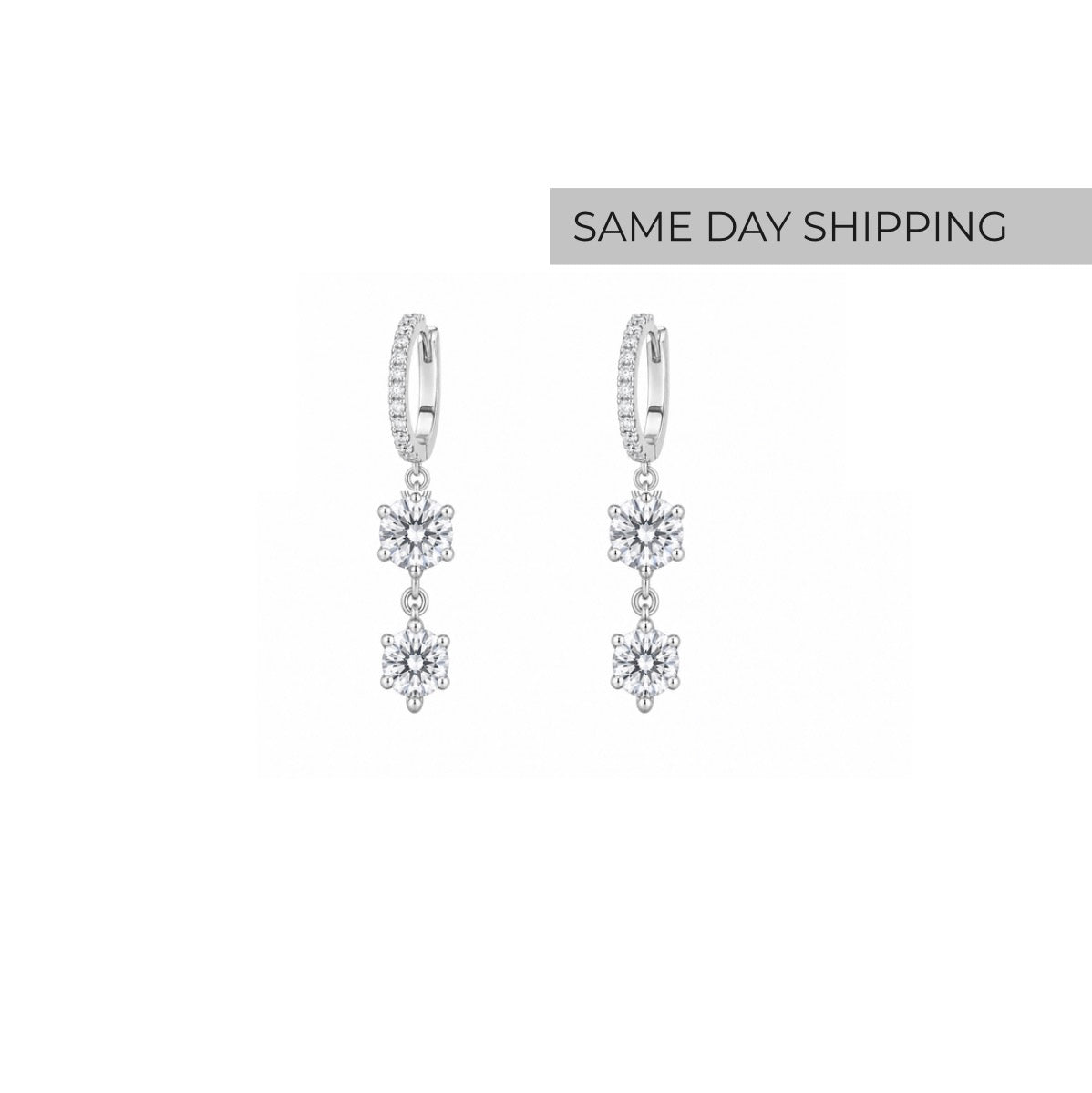 Dangle two stone hoop earrings