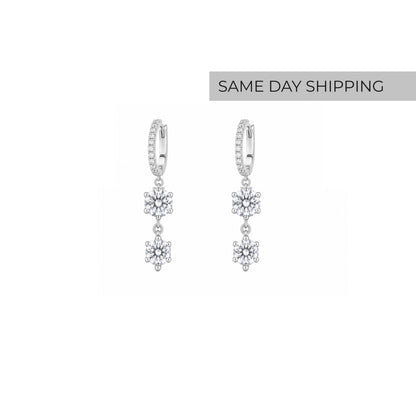 Dangle two stone hoop earrings