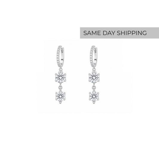 Dangle two stone hoop earrings