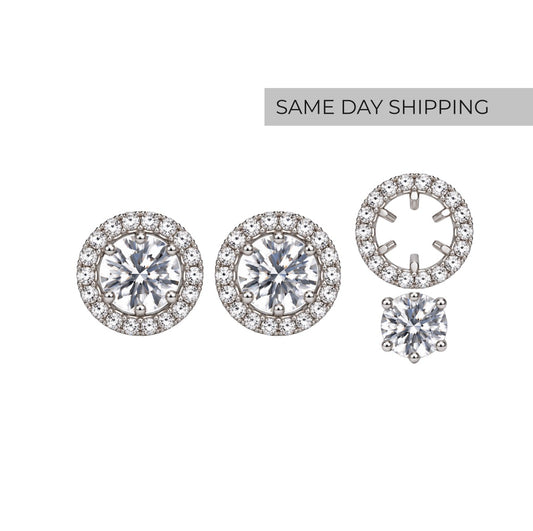 3.5cttw 2-in-1 Halo Stud Earrings With Removable Jackets