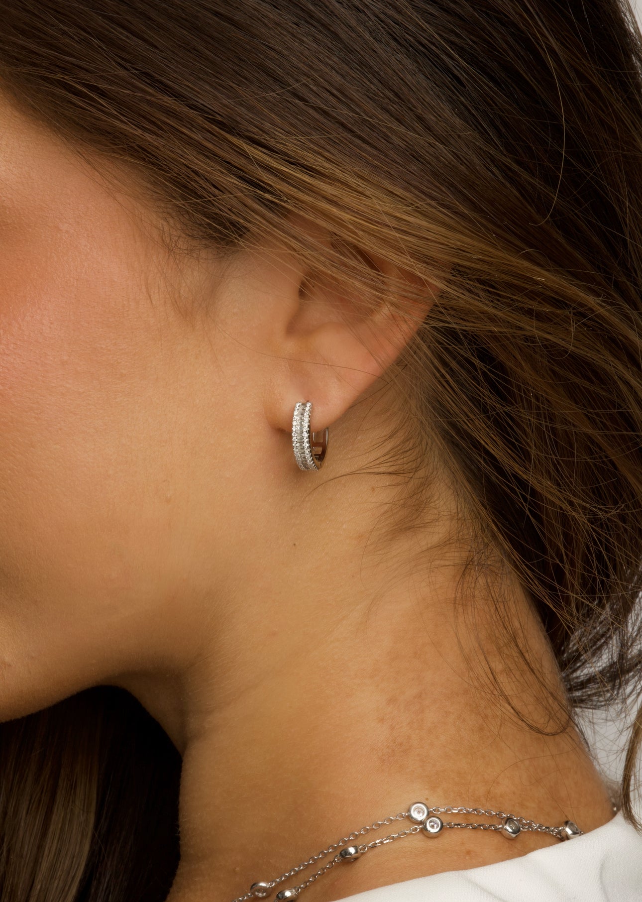 Triple Row Baguette & Round Cut Hoop Earrings