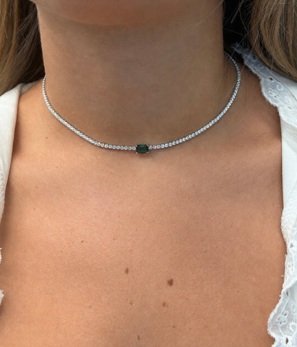 Adjustable Emerald Tennis Choker Necklace