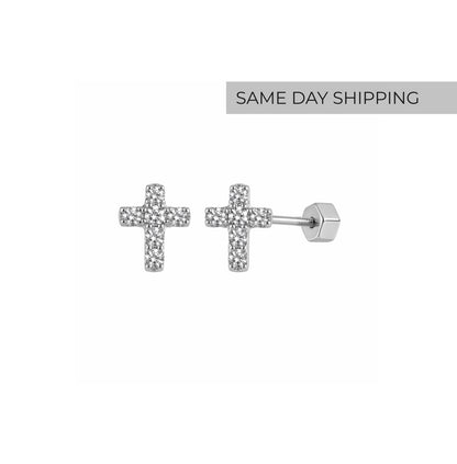 Mini cross stud earrings