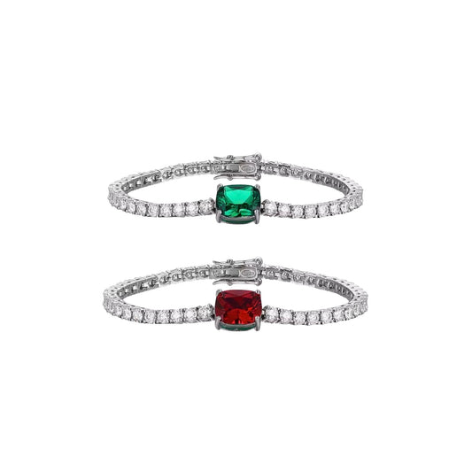 Tennis Bracelet with Emerald/Ruby Center