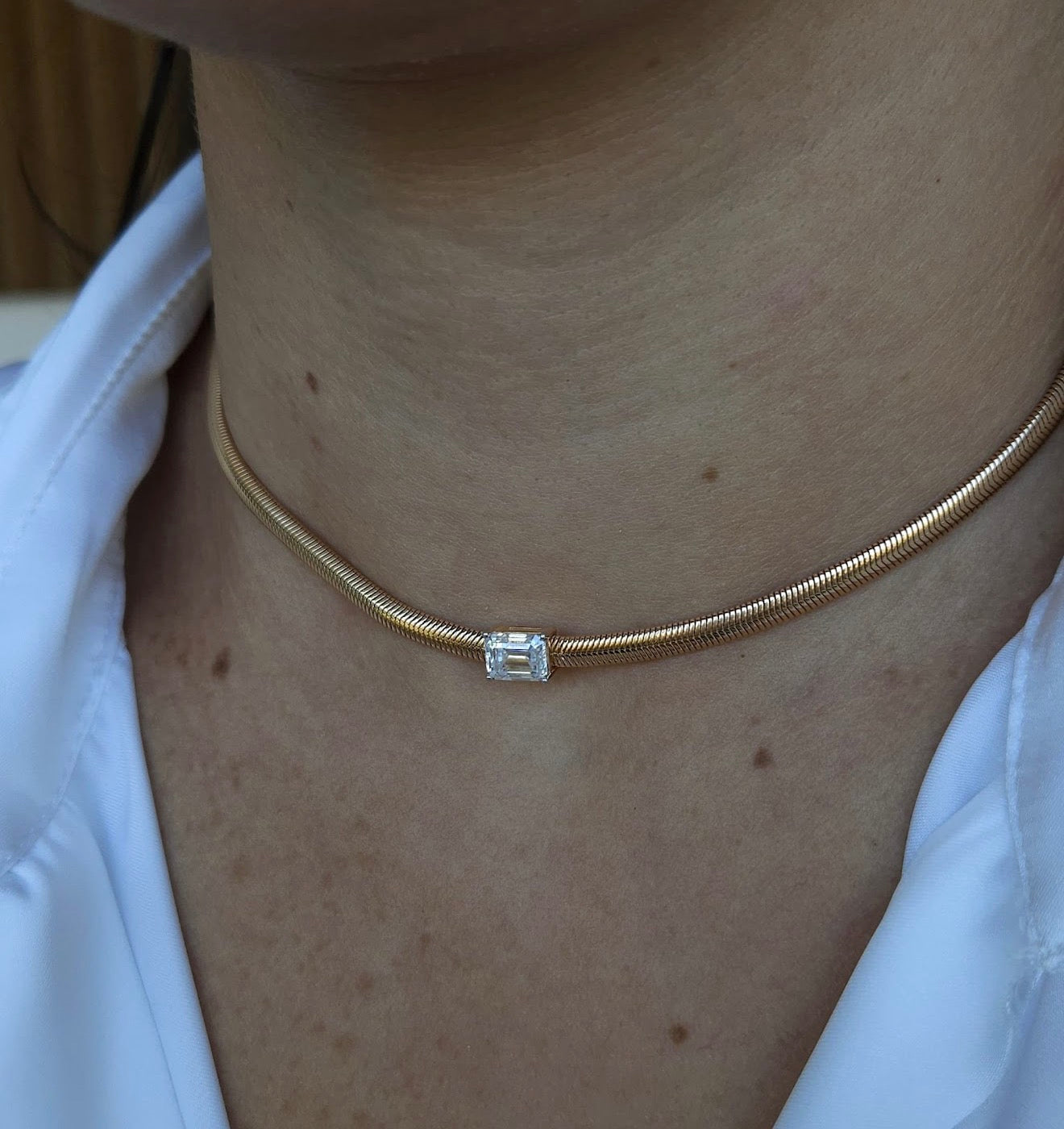 Emerald  Solitaire Snake Chain Necklace