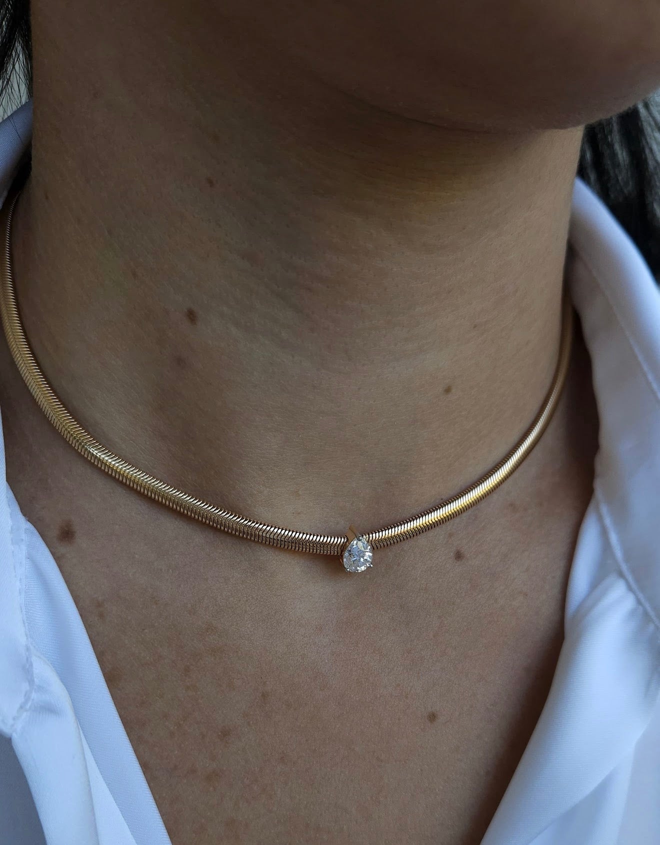 Pear Solitaire Snake Chain Necklace