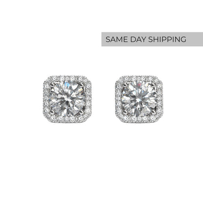 Cushion Halo Stud Earrings