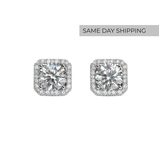 Cushion Halo Stud Earrings