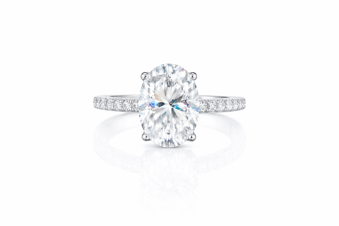 3CT Oval Cut Engagement Ring with Pavé Band