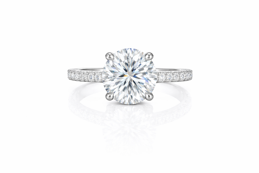 3CT Round Cut Engagement Ring with Pavé Band