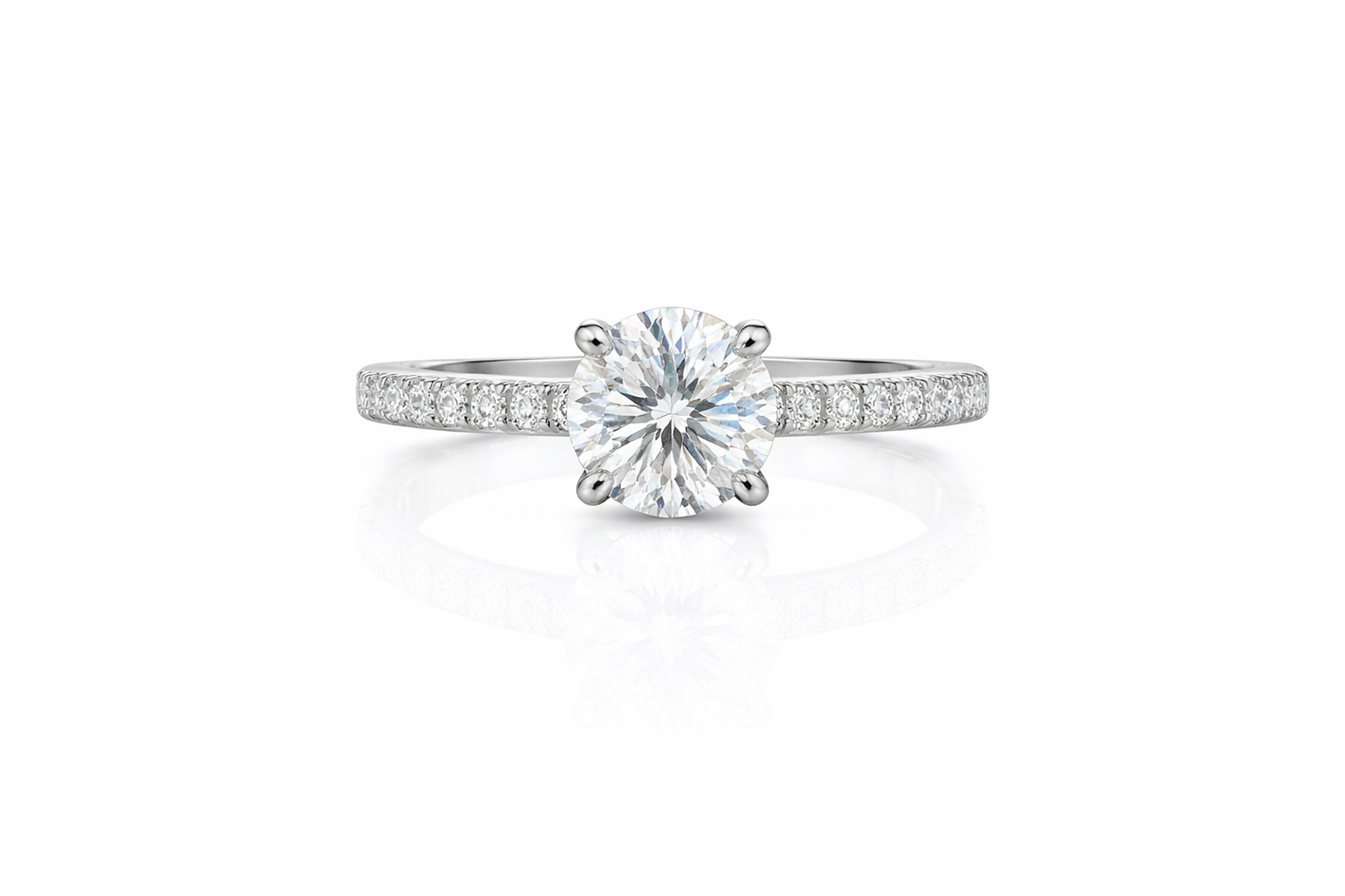 1CT Round Cut Engagement Ring with Pavé Band
