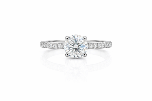 1CT Round Cut Engagement Ring with Pavé Band
