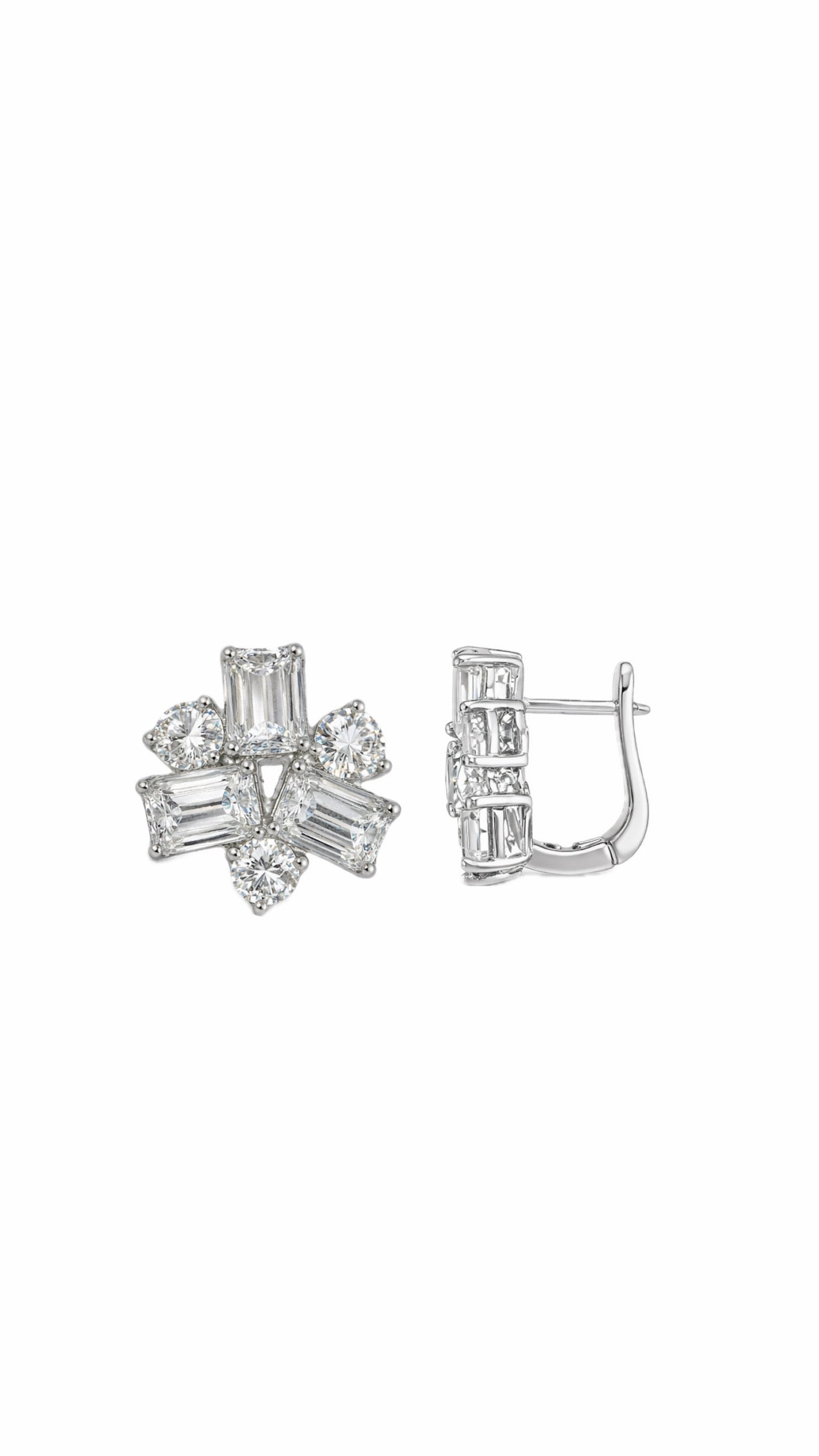 8.2CTTW Baguette & Round Cut Cluster Stud Earrings