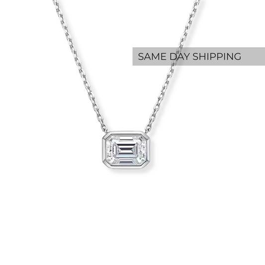 Emerald Bezel Solitaire Necklace