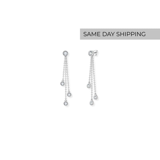 Bezel Set Chain Drop Earrings - 2 in 1