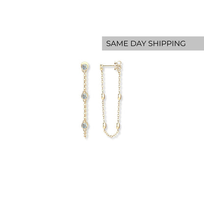 Bezel Chain Loop Earrings