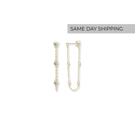 Bezel Chain Loop Earrings