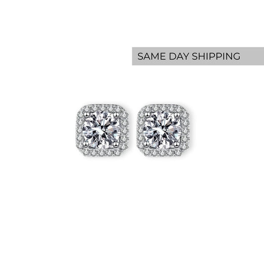 Cushion Halo Stud Earrings