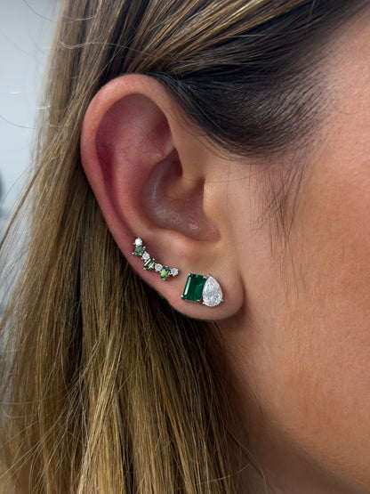 Emerald & Pear Cut Toi et Moi Stud Earrings