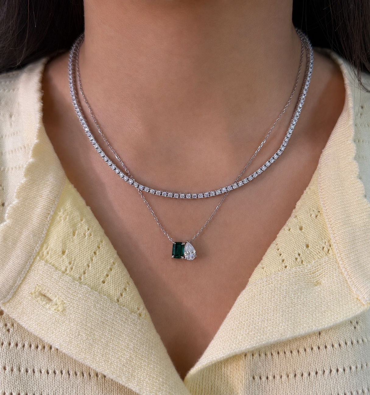 Emerald & Pear Toi et Moi Necklace