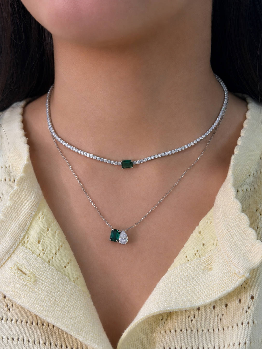 Emerald & Pear Toi et Moi Necklace