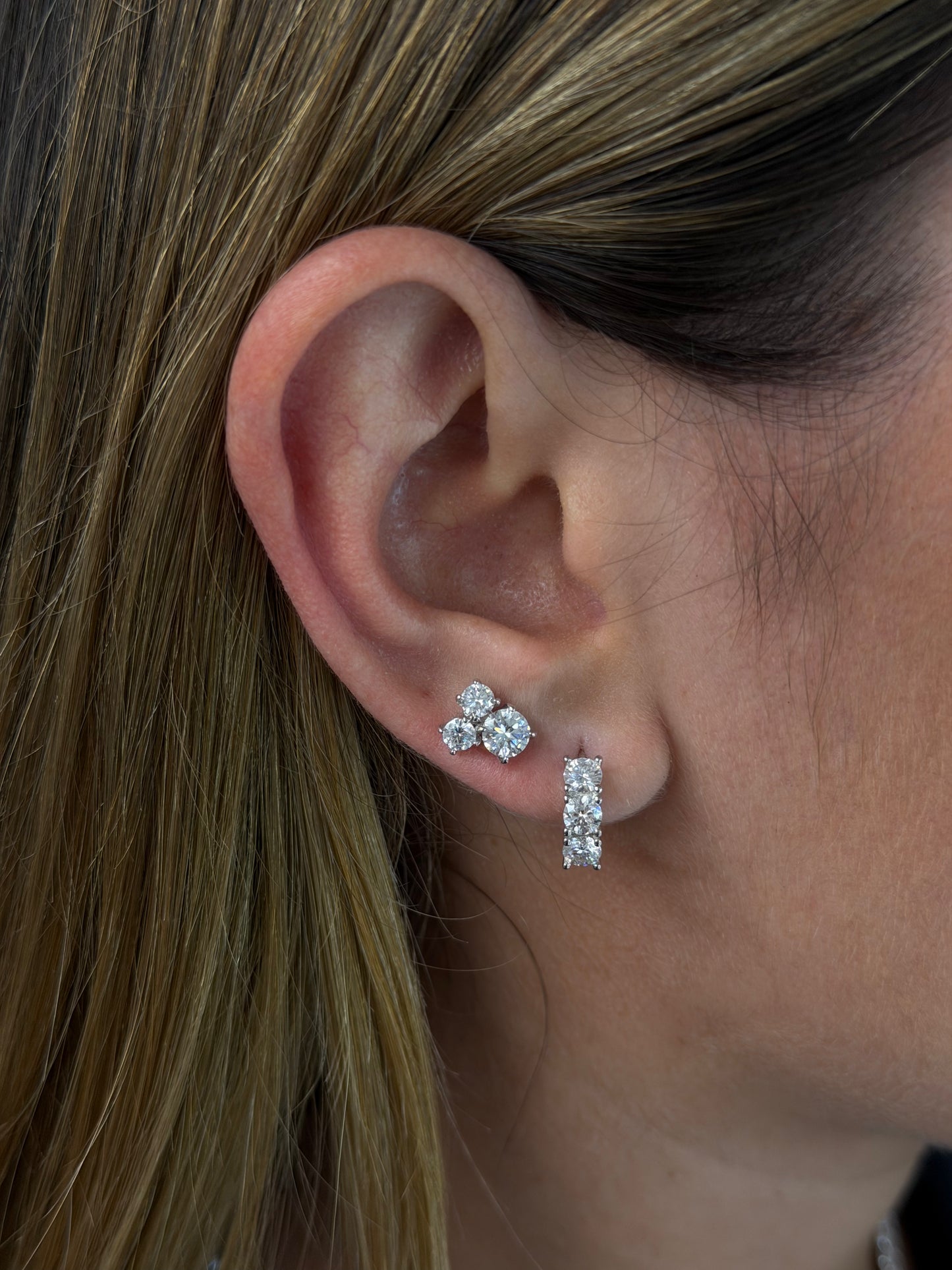 Three stone hoop earrings