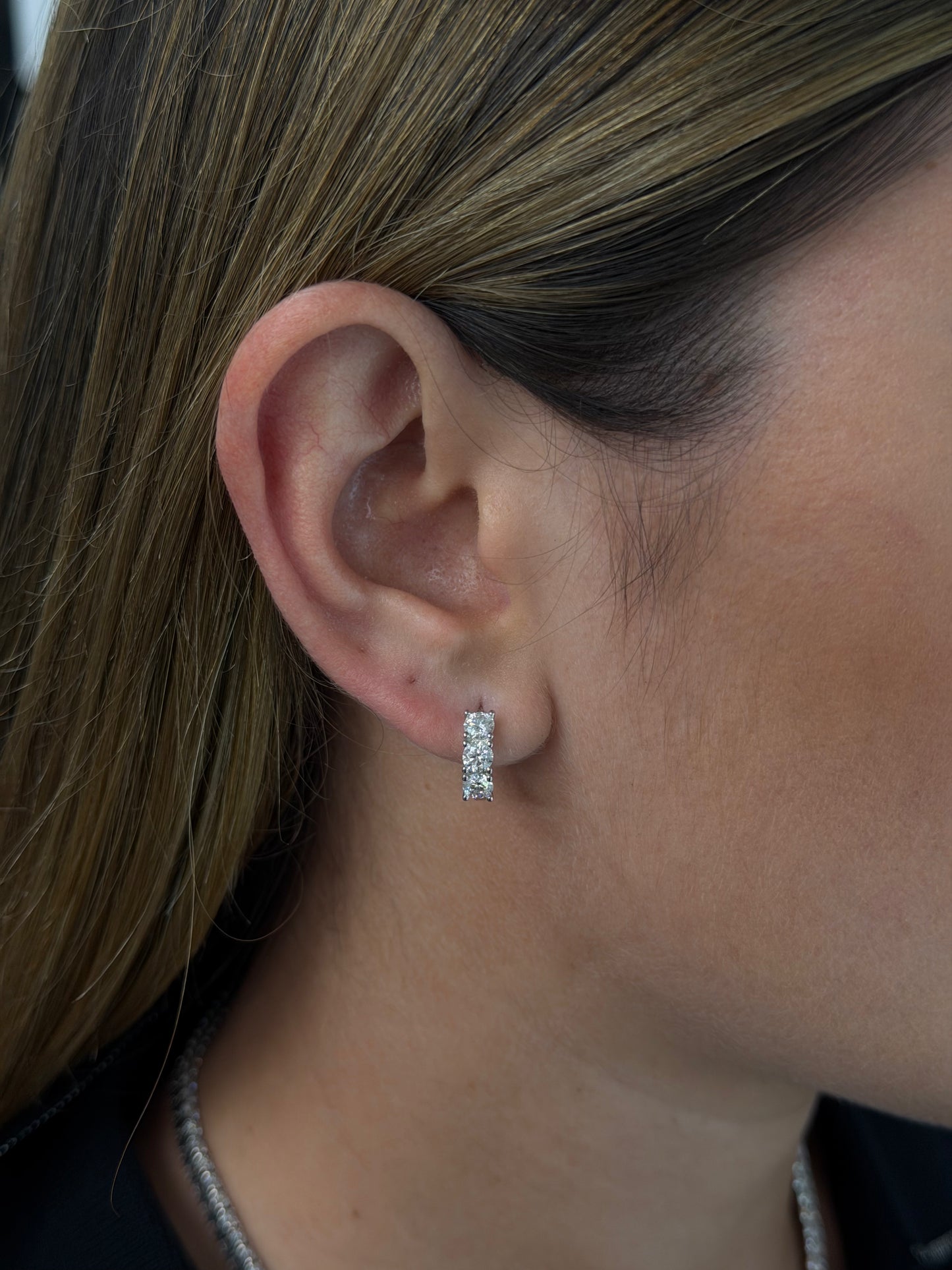 Three stone hoop earrings