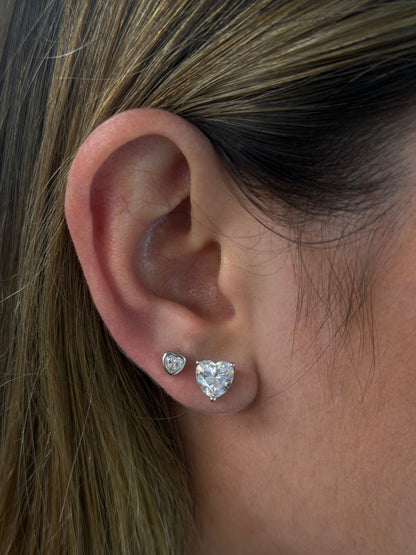 Mini bezel heart earrings