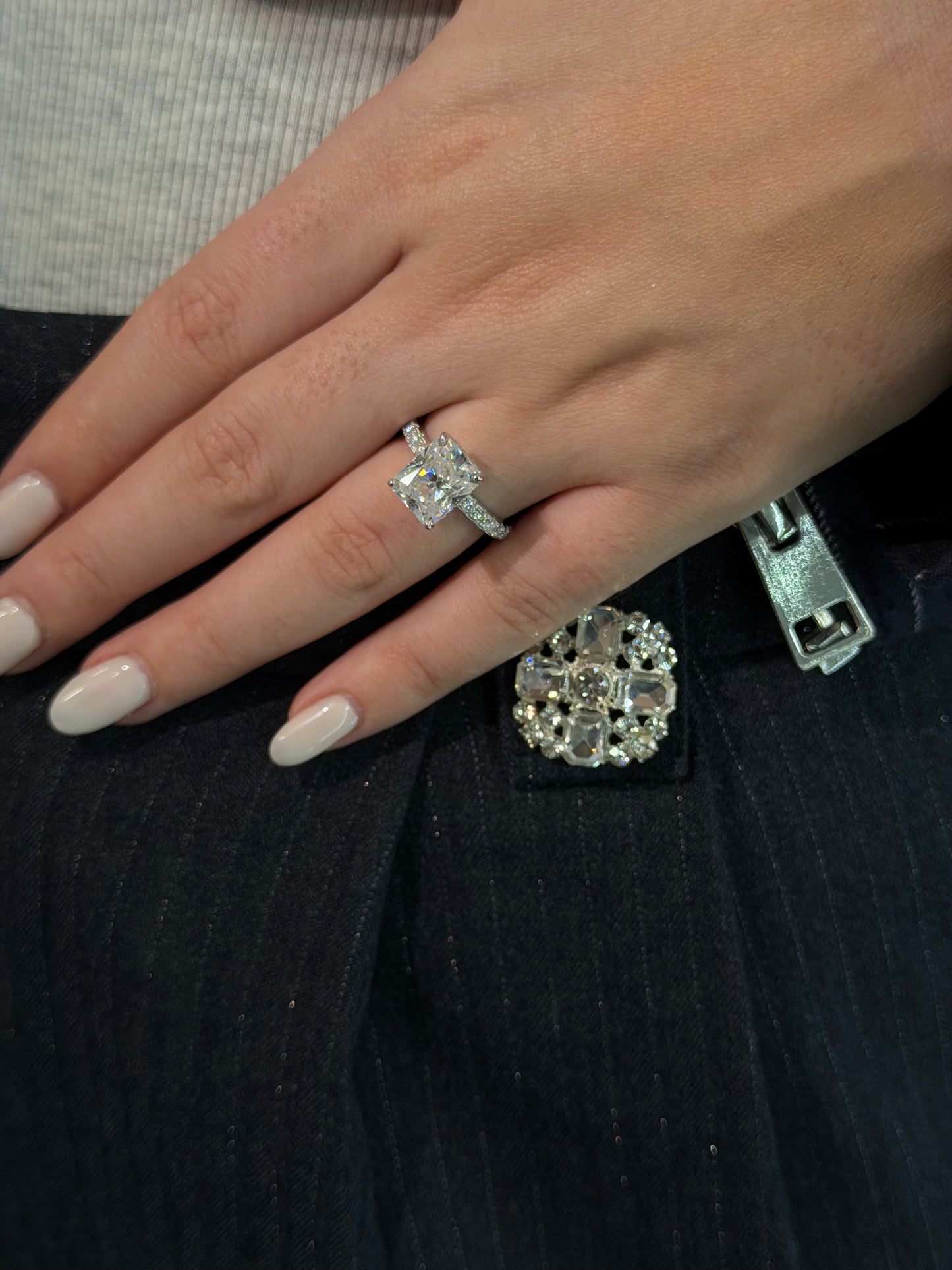 4CT Radiant Cut Ring with Pavé Band