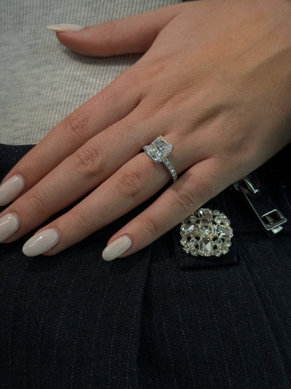 4CT Radiant Cut Ring with Pavé Band