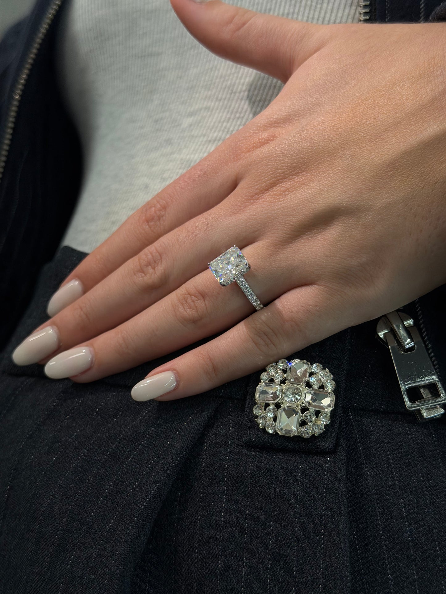 4CT Radiant Cut Ring with Pavé Band