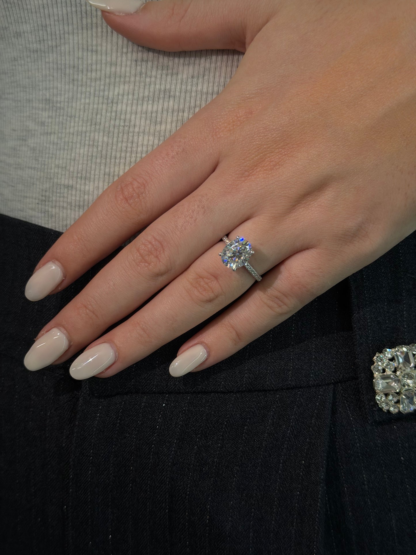 3CT Oval Cut Engagement Ring with Pavé Band