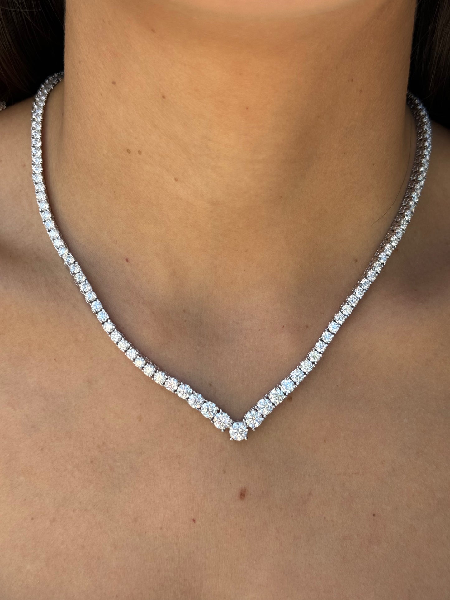 Graduated “V” Tennis Necklace