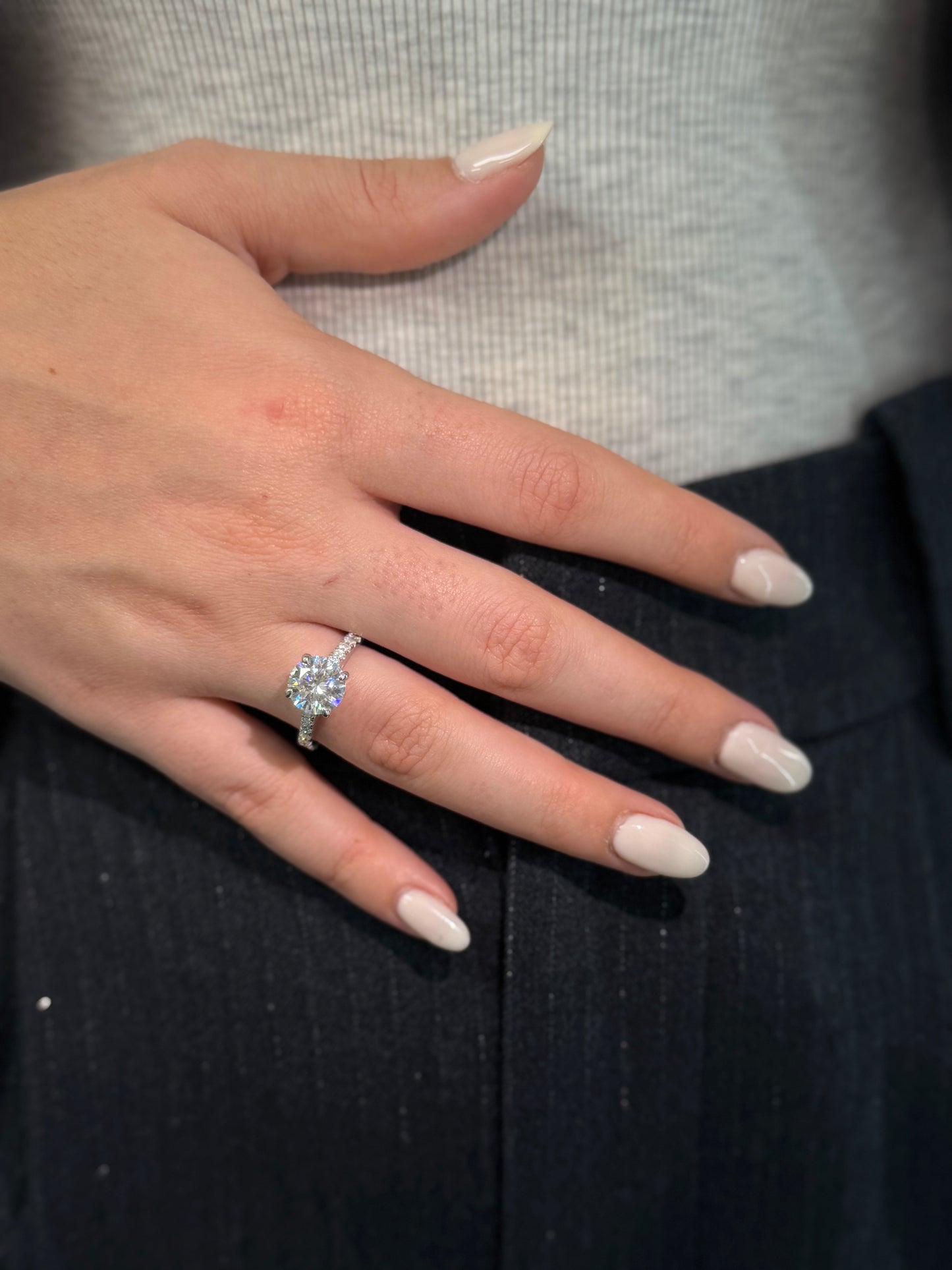 3CT Round Cut Engagement Ring with Pavé Band