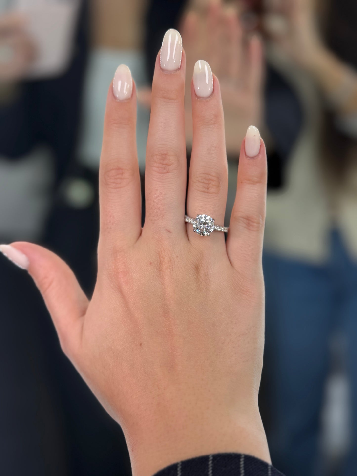 3CT Round Cut Engagement Ring with Pavé Band