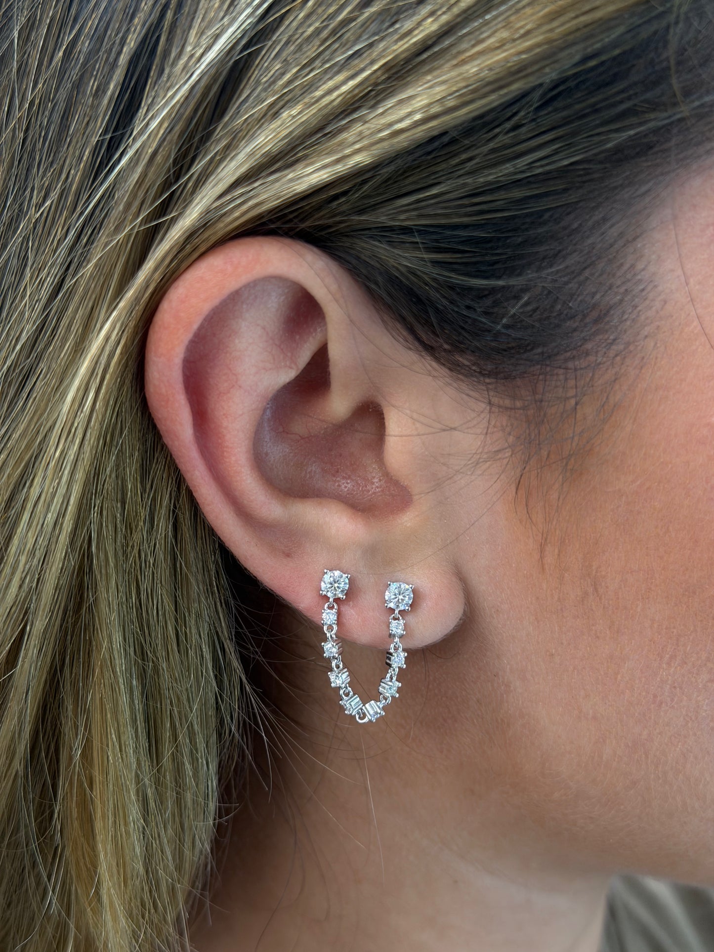Double Stud Chain Earrings
