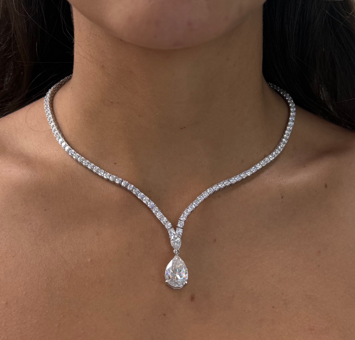 Pear Drop Tennis Necklace
