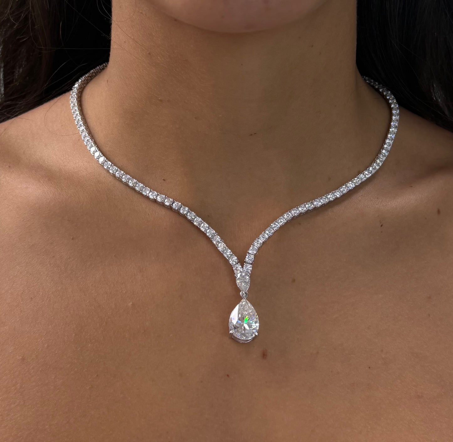 Pear Drop Tennis Necklace