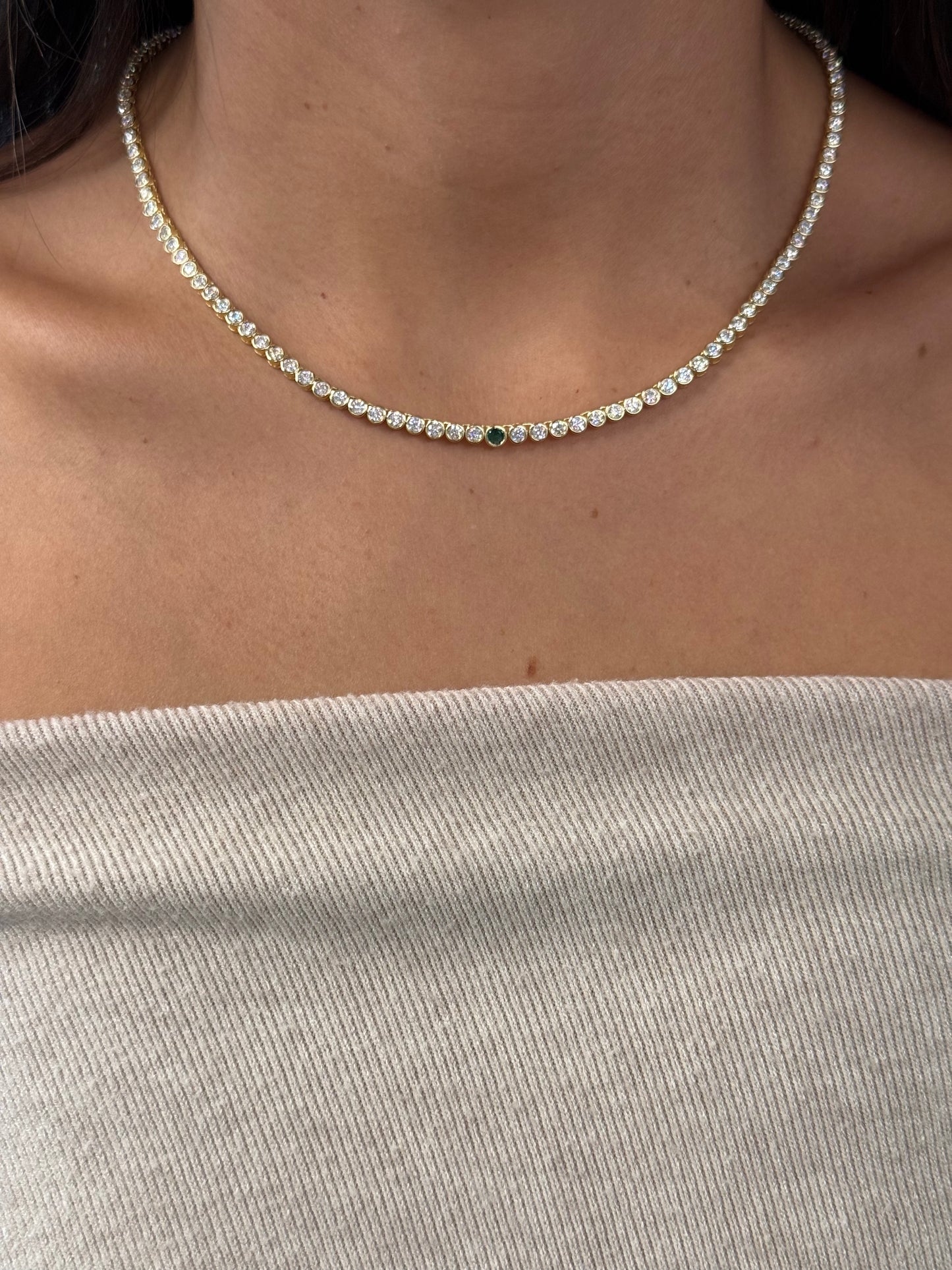 Emerald Bezel Set Necklace