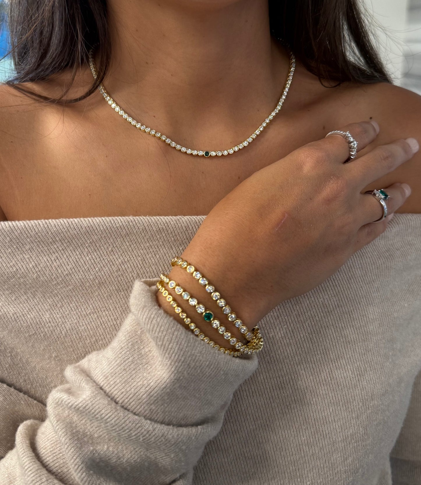 Emerald Bezel Set Necklace