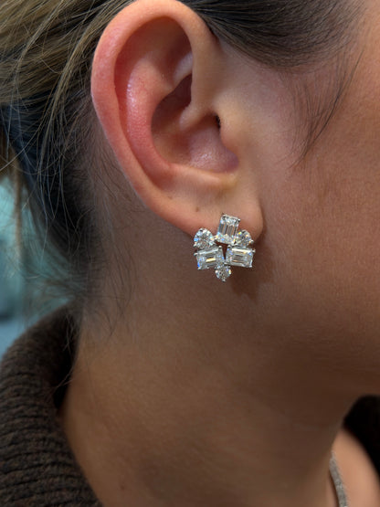 8.2CTTW Baguette & Round Cut Cluster Stud Earrings