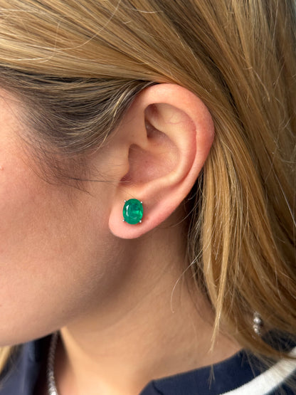 Emerald Oval Stud Earrings