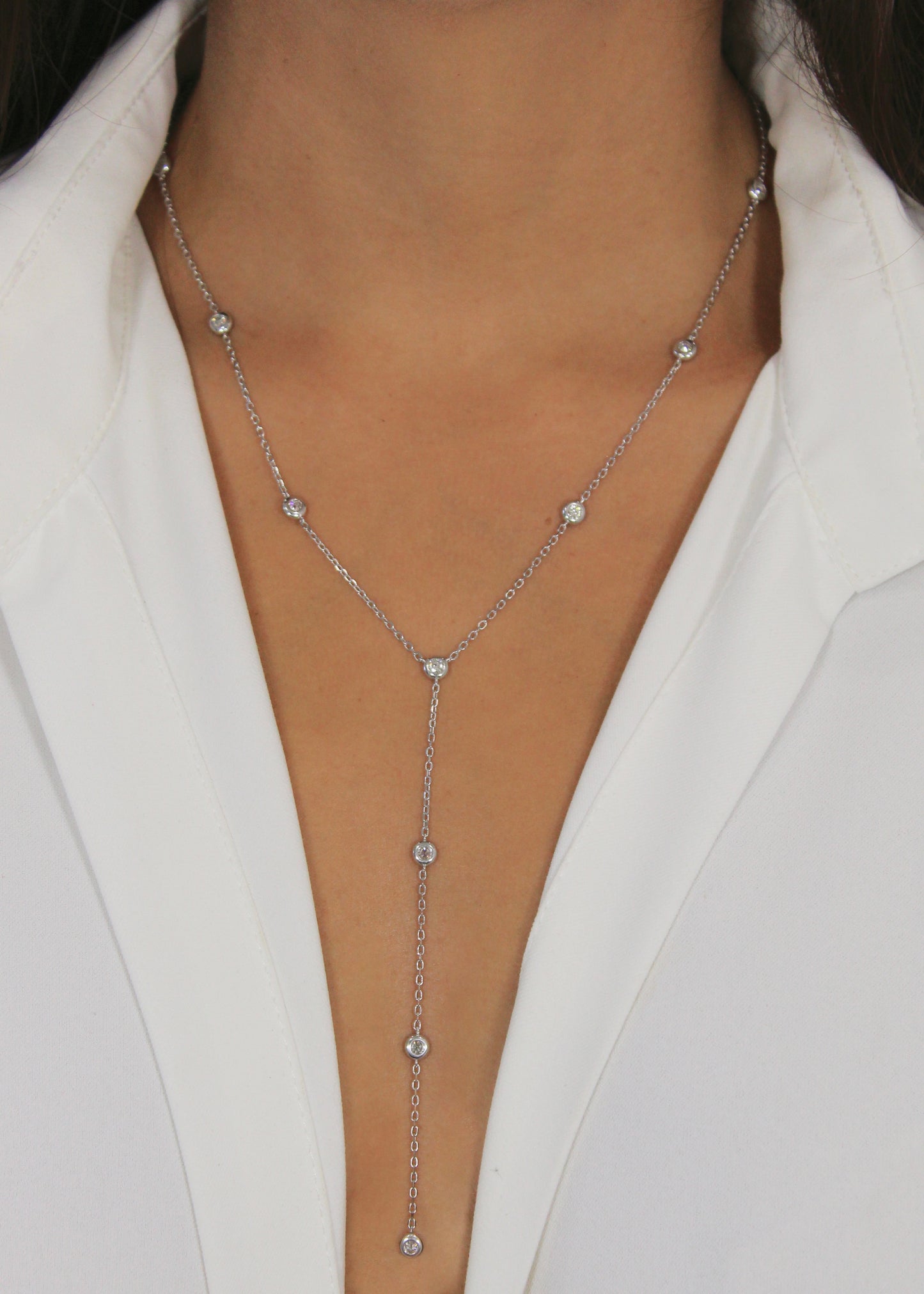 Bezel Set Moissanite Long Necklace