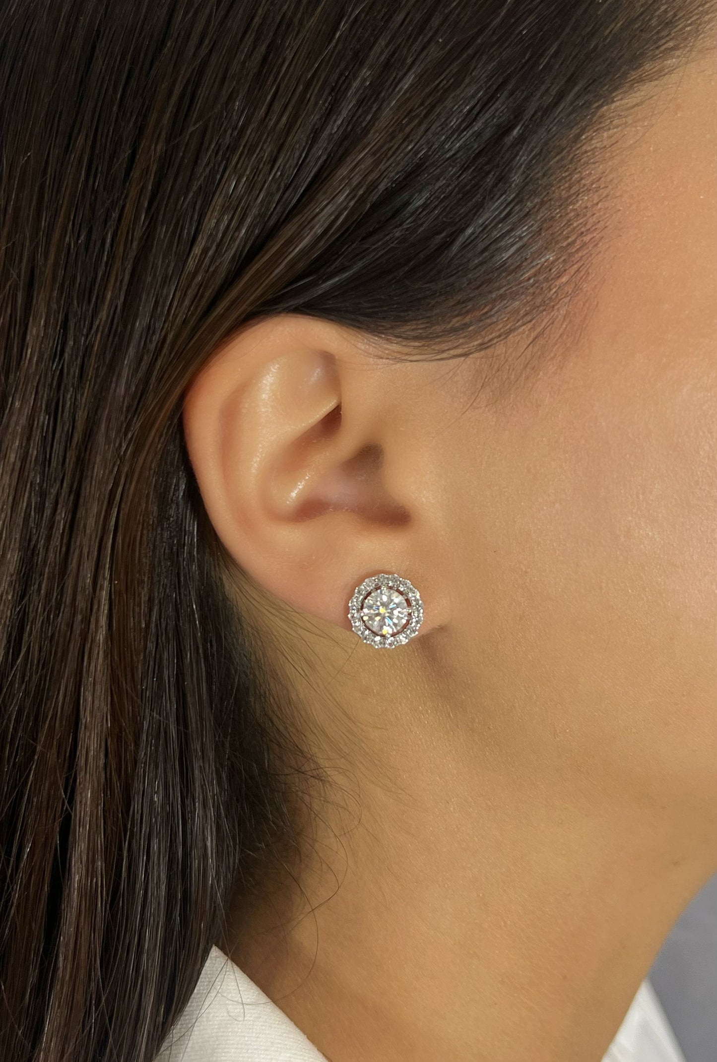 Moissanite Halo Stud Earrings With Removable Jackets