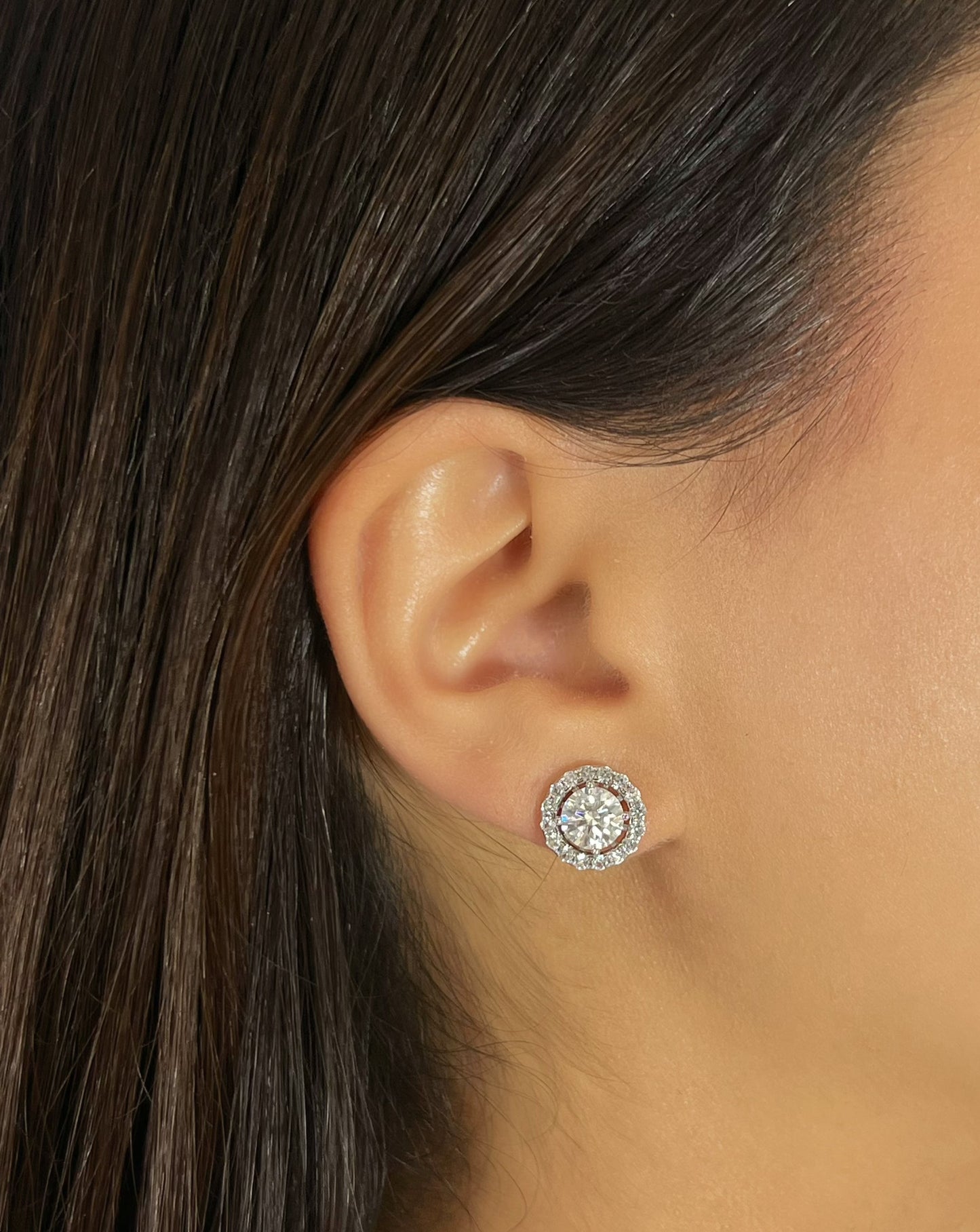 Moissanite Halo Stud Earrings With Removable Jackets